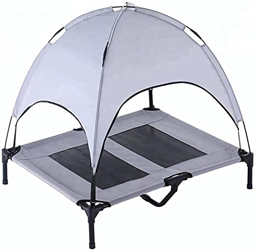 DHGTEP Erhöhtes Hundebett Mit Abnehmbarem Vordach, Erhöhtes Hundebett Kinderbett Schatten Zelt Atmungsaktivem Stoff Für Innen Und Außen Camping Strand (Color : Gray, Size : 76x61x18CM) von DHGTEP