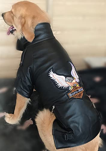 Großer Hundemantel PU Lederjacke Luxus Weicher Hund Parka Mantel Herbst Winter Wasserdicht Mantel Sport Oberbekleidung Kleidung für Kleine Mittlere Hunde (Farbe : Schwarz, Größe : L) von DHGTEP