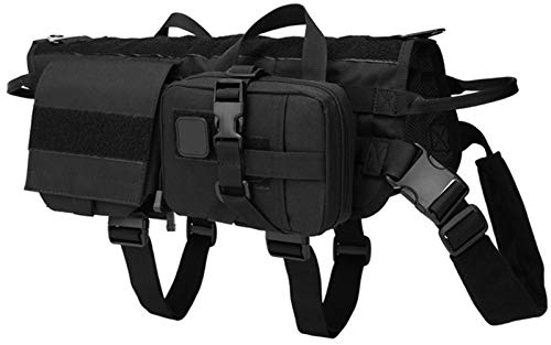 DHGTEP Großes Taktisches Hundegeschirr Weste Outdoor-Hundeweste Deutscher Schäferhund Geschirr Langlebiges Hunde-Trainingsgeschirr mit Multifunktionstasche (Color : Black) von DHGTEP