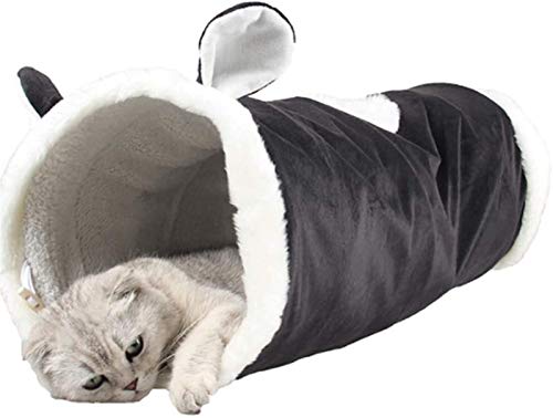 DHGTEP Haustier Faltbarer Katzentunnel, Katzenröhre, Katzenspielzeug Spieltunnel, Stabiler Wildleder-Windeltunnel, mit Guckloch für Katze, Welpe, Kätzchen (Color : Black) von DHGTEP