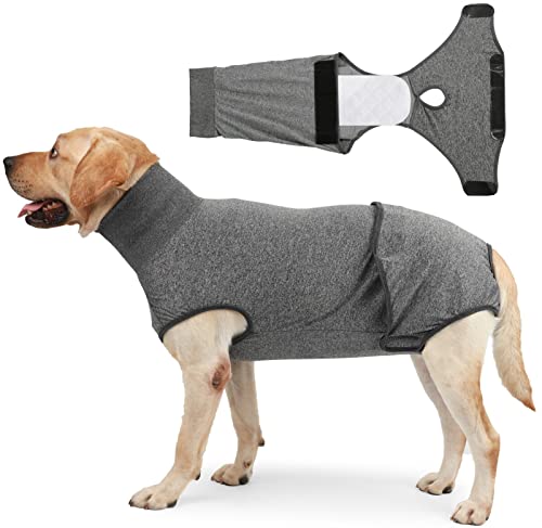 DHGTEP Hund Chirurgie Erholung Anzug Anti Angst Hund Bauch Bands Jacke Weste Halten Relief Beruhigende Wrap Kleidung für Samll Medium Große Hunde (Farbe : Grau, Größe : XL) von DHGTEP