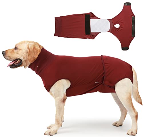 DHGTEP Hund Chirurgie Erholung Anzug Anti Angst Hund Bauch Bands Jacke Weste Halten Relief Beruhigende Wrap Kleidung für Samll Medium Große Hunde (Farbe : Rot, Größe : S) von DHGTEP