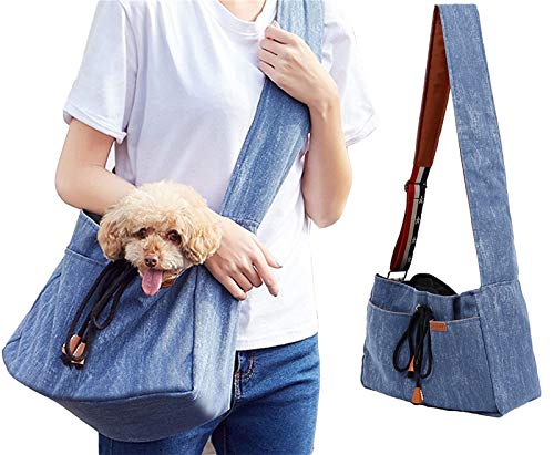 DHGTEP Hund Sling Carrier, Kleine Welpe Hund Katze Sling Carrier Tasche mit Verstellbaren Gepolsterten Riemen Front Pouch Travel Shoulder Chest Carrier Bag für Outdoor Walking Wandern von DHGTEP