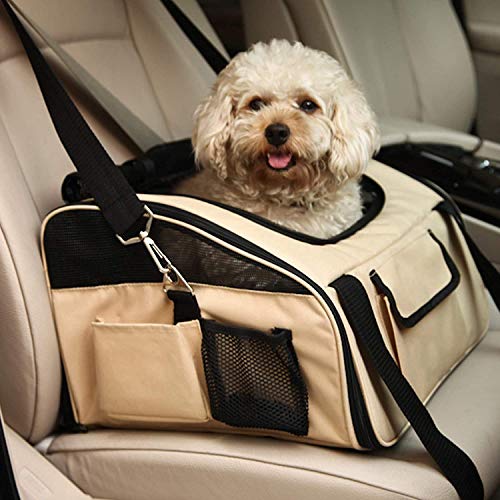 DHGTEP Hunde-Autositz, Faltbare Tragetasche für Kleine Hunde, Tragetasche mit Gurt für Hundetransport Im Auto, Kleiner Hund Welpe Reiseauto Protector Tragetasche (Color : Beige) von DHGTEP