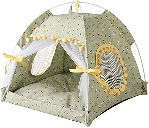 DHGTEP Hundebett Geschlossenes Haus Blumendruck Katze Zelt Bett für Indoor, Faltbare Tragbare Gemütliche Kitty Bett Kennel für Kleine Hunde Welpen Katzen (Color : Green C, Size : 35x35cm) von DHGTEP