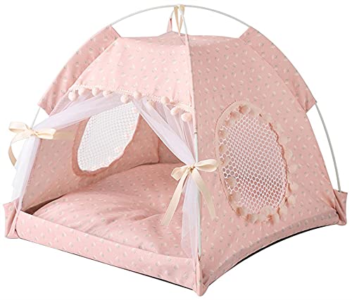 DHGTEP Hundebett Geschlossenes Haus Blumendruck Katze Zelt Bett für Indoor, Faltbare Tragbare Gemütliche Kitty Bett Kennel für Kleine Hunde Welpen Katzen (Color : Pink, Size : 35x35cm) von DHGTEP