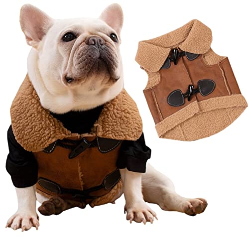 DHGTEP Hundefleecejacken Kleiner Hund Bulldogge Ledermantel Hundebekleidung (Farbe : Beige, Größe : L) von DHGTEP