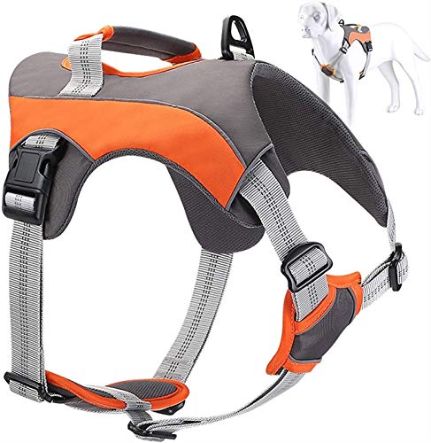 DHGTEP Hundegeschirr Einstellbar für Große & Mittlere Hunde, Einstellbares Brustgeschirr Atmungsaktiv Reflektierende Weste Anti Pull Geschirr Sicherheitsgeschirr mit Griff (Color : Orange, Size : XL) von DHGTEP