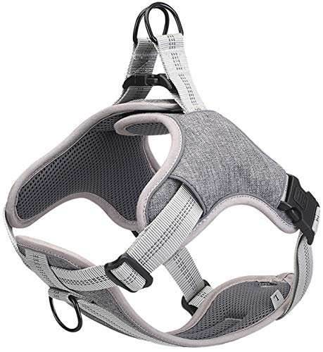 DHGTEP Hundegeschirr Kein Zug Reflektierende Nylon Gepolsterte Geschirre für Alle Jahreszeiten Nylon Hundegeschirr Weste Schnellspanner (Color : Gray, Size : M) von DHGTEP