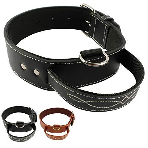 DHGTEP Hundehalsband, Schnellsteuerung Weich Innen Gepolstertes PU-Leder-Hundehalsband mit Griff für Mittelgroße Hunde Walking Training (Color : Black, Size : 4.5x58.5CM) von DHGTEP