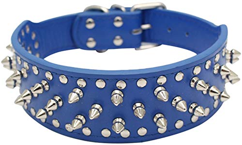 DHGTEP Hundehalsband Leder Breit, Hundehalsband Einstellbar Langlebig Weich Gepolstert Welpe Haustier Halsbänder für Kleine Mittlere Große Hunde (Color : Blue, Size : 66x5CM) von DHGTEP