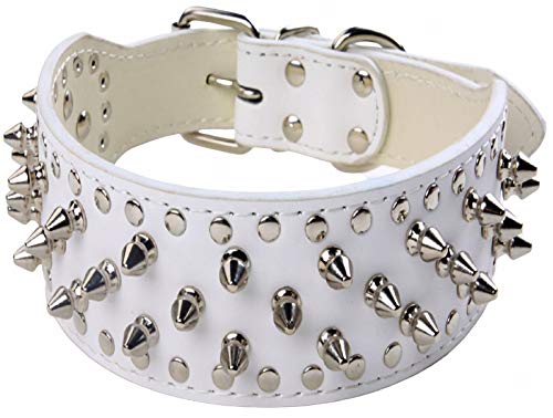 DHGTEP Hundehalsband Leder Breit, Hundehalsband Einstellbar Langlebig Weich Gepolstert Welpe Haustier Halsbänder für Kleine Mittlere Große Hunde (Color : White, Size : 51x5CM) von DHGTEP