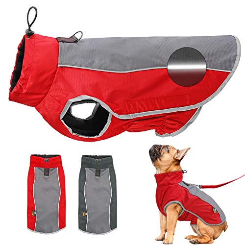 DHGTEP Hundekleidung Reflektierende wasserdichte Haustier Jacke Wintermantel Welpen Kleidung für Kleine Mittlere Große Hunde Pitbull Bulldogge (Farbe : Rot, Größe : XL) von DHGTEP