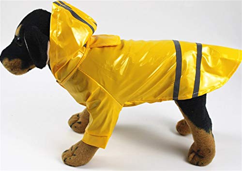 DHGTEP Hundekleidung Regenmäntel mit Kapuze Reflektierende Streifen Hunde Regenmantel wasserdichte Jacken Outdoor Atmungsaktive Kleidung für Welpen (Color : Yellow, Size : S) von DHGTEP