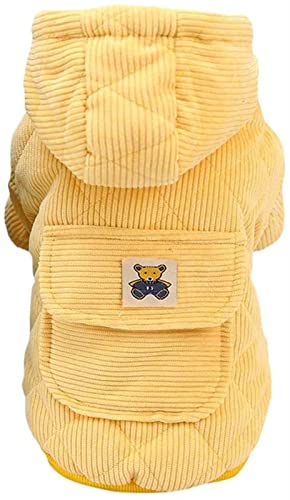 DHGTEP Hundemantel Cord Hundejacke Fleece Hoodie Warm Winddicht Welpenjacken Hundebekleidung Herbst Winter Bekleidung für Kleine Mittlere Hunde (Farbe : Gelb, Größe : L) von DHGTEP