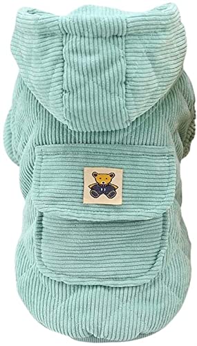 DHGTEP Hundemantel Cord Hundejacke Fleece Hoodie Warm Winddicht Welpenjacken Hundebekleidung Herbst Winter Bekleidung für Kleine Mittlere Hunde (Farbe : Grün, Größe : L) von DHGTEP