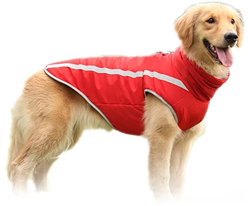 DHGTEP Hundemantel Dicke Jacke für Große Hunde, Winter Warme Baumwolle Hundekleidung Weste mit Geschirr Loch, Reflektierende Hundekleidung mit Verstellbarer Schnalle (Farbe : Rose red, Größe : XL) von DHGTEP