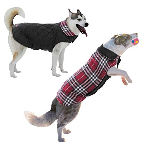 DHGTEP Hundemantel Jacke Wasserdicht Kleidung Klein Groß Geschirr Winter Reversible Welpen Kleidung Hunde Kätzchen Dicke Tiermäntel (Color : Red, Size : XL) von DHGTEP