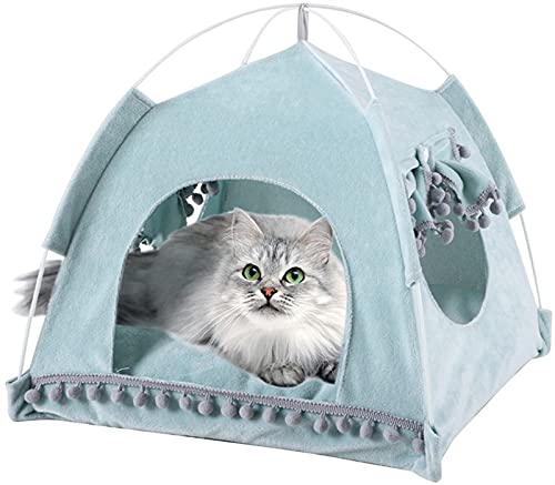 DHGTEP Katze Iglu Hundebett Sommer Gemütliche Höhle Hundebett Waschbar Indoor Hütte Haus Für Kätzchen Welpe Kissen Korb Katze Nesk Kennel Kleine Hundebett Chihuahua (Color : Blue, Size : 38x38x39cm) von DHGTEP