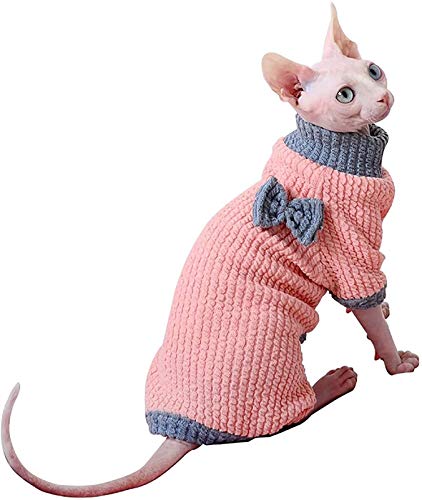 DHGTEP Katzen Kleidung Gepolstert Pullover Haarlose Katze Warm Winter Warm Pullover Outfit, Mode Hohe Kragen Mantel für Katzen Pyjamas für Katzen und Kleine Hunde (Color : Pink, Size : X-Small) von DHGTEP