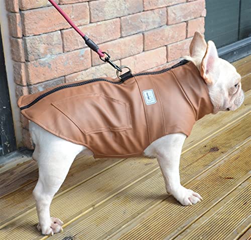 DHGTEP Kleiner Mittelgroßer Hundemantel Mit Geschirr, Leder Hundejacke Mantel Warme Winterhundekleidung Wasserdicht Für Französische Bulldogge (Farbe : Beige, Größe : M) von DHGTEP