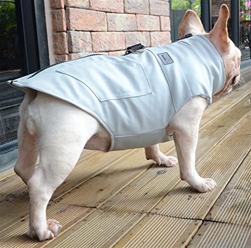 DHGTEP Kleiner Mittelgroßer Hundemantel Mit Geschirr, Leder Hundejacke Mantel Warme Winterhundekleidung Wasserdicht Für Französische Bulldogge (Farbe : Blau, Größe : L) von DHGTEP