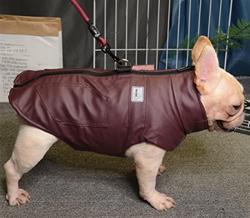 DHGTEP Kleiner Mittelgroßer Hundemantel Mit Geschirr, Leder Hundejacke Mantel Warme Winterhundekleidung Wasserdicht Für Französische Bulldogge (Farbe : Braun, Größe : L) von DHGTEP