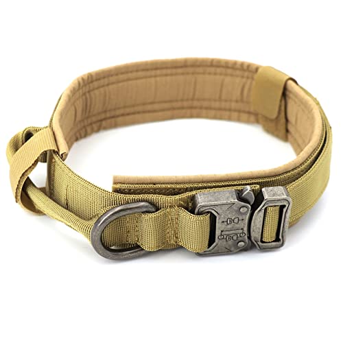 DHGTEP Militärische Taktische Hundehalsband Gepolstert Metallschnalle Verstellbare Hundeleine Kontrolle Handle Für Große Hund Walking Training (Farbe : Braun, Größe : L) von DHGTEP