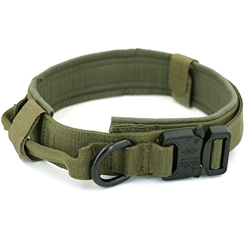 DHGTEP Militärische Taktische Hundehalsband Gepolstert Metallschnalle Verstellbare Hundeleine Kontrolle Handle Für Große Hund Walking Training (Farbe : Grün, Größe : L) von DHGTEP