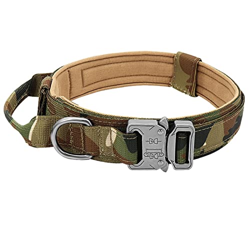 DHGTEP Militärische Taktische Hundehalsband Gepolstert Metallschnalle Verstellbare Hundeleine Kontrolle Handle Für Große Hund Walking Training (Farbe : Tarnung, Größe : L) von DHGTEP