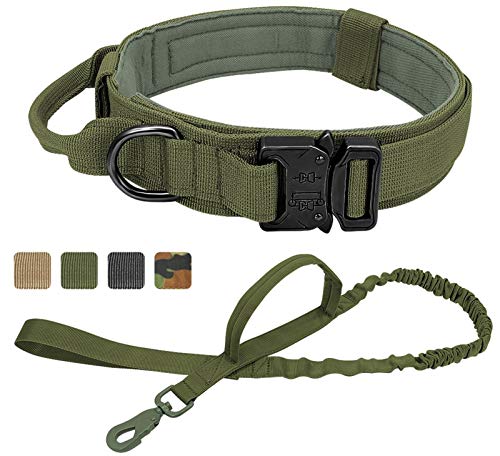 DHGTEP Militärische Taktische Hundehalsband Leine Deutsch Shepard Medium Große Hundehalsbänder Führen für Walking Training Hundehalsband Kontrolle Handle (Color : Green, Size : L) von DHGTEP