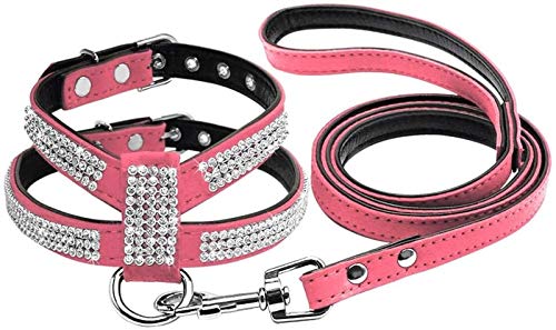 DHGTEP Strass Hundegeschirr Diamant Wildleder Katze Welpe Kätzchen Geschirr & Leine Set für Kleine Mittlere Hund Chihuahua (Color : Pink, Size : S) von DHGTEP