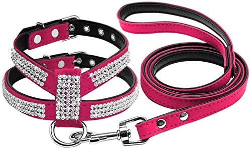 DHGTEP Strass Hundegeschirr Diamant Wildleder Katze Welpe Kätzchen Geschirr & Leine Set für Kleine Mittlere Hund Chihuahua (Color : Red Rose, Size : L) von DHGTEP