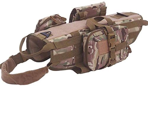 DHGTEP Taktische Hundeweste, Taktisches Hundegeschirr, Weiches Trainingsgeschirr, Verstellbare Hundetrainingsweste mit 3 Abnehmbaren Taschen (Color : Camouflage, Size : L) von DHGTEP