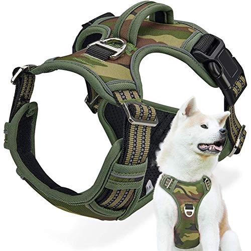 DHGTEP Taktische Kein Zug Hundegeschirr für Große Mittlere Hunde Langlebig Heavy Duty Camouflage Reflektierende Haustier-Geschirr Weste Kontrolle Handle (Color : Green, Size : XL) von DHGTEP