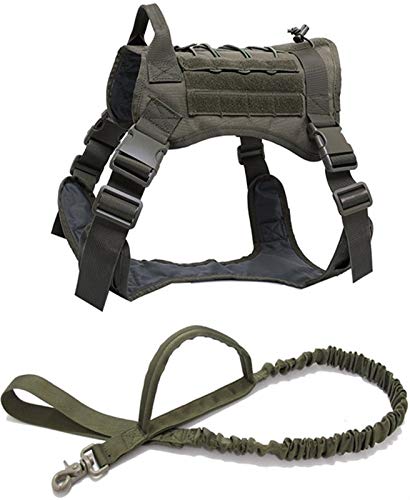 DHGTEP Taktisches Hundegeschirr und Leine Set Outdoor-Hundeweste Deutscher Schäferhund Geschirr Dauerhaftes Hunde-Trainingsgeschirr (Color : Dark Green Set, Size : XL) von DHGTEP