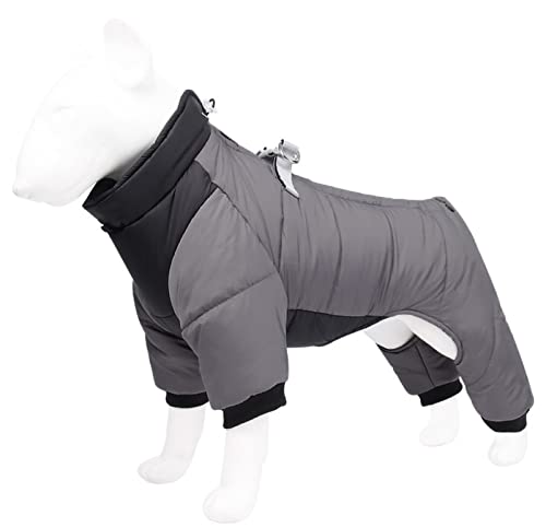 Warmer Fleece Hundemantel mit Beinen und Geschirr Winter Dicke Hundejacke wasserdichte Haustierkleidung für Kleine Mittlere Große Hunde (Farbe : Grau, Größe : L) von DHGTEP