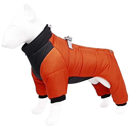 Warmer Fleece Hundemantel mit Beinen und Geschirr Winter Dicke Hundejacke wasserdichte Haustierkleidung für Kleine Mittlere Große Hunde (Farbe : Orange, Größe : L) von DHGTEP