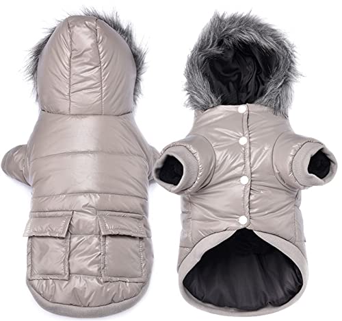 DHGTEP Winter Hundemantel Warme Jacke Dickere Baumwolle Kleidung Kleine Hunde Welpen Kleidung Wasserdicht für Französische Bulldogge Chihuahua (Farbe : Grau, Größe : L) von DHGTEP