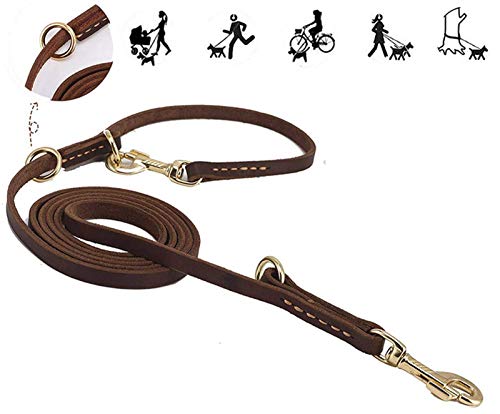 DHGTEP Zwei Hundeleine weiches echtes Leder Griff multifunktionale doppelte Leinen Lange Kurze Hund Walking Training führen (Color : Brown, Size : 1.2cmX230cm) von DHGTEP