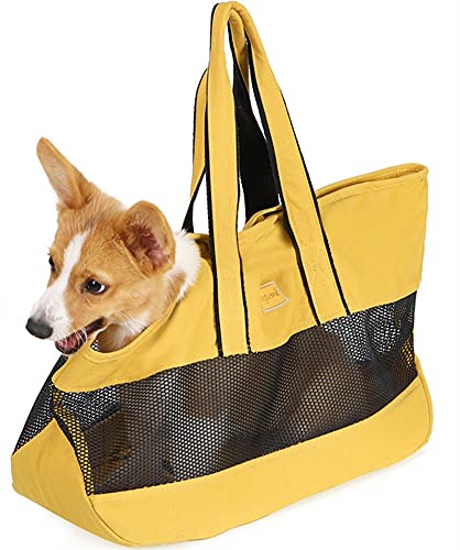 Haustier Tasche Katze Hund Canvas Tasche Atmungsaktiv Hund Geldbörse Haustier Träger Hund Zeug Hund Soft Sided Tote Taschen Für Kleine Hund Katze (Farbe : Yellow) von DHGTEP