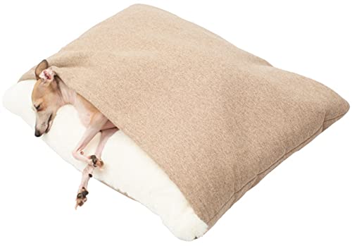 Hundebett Höhle Beruhigende Platz Schlafsack, Winter Warm Plüsch Höhle mit Kapuze Katzenbett mit Abnehmbaren Deckel für Kleine Mittlere Haustier (Farbe : Beige, Größe : 100x75x30cm) von DHGTEP