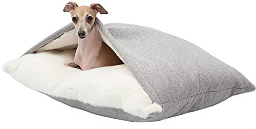 Hundebett Höhle Beruhigende Platz Schlafsack, Winter Warm Plüsch Höhle mit Kapuze Katzenbett mit Abnehmbaren Deckel für Kleine Mittlere Haustier (Farbe : Grau, Größe : 100x75x30cm) von DHGTEP