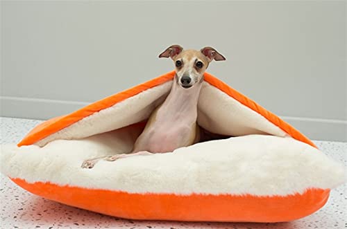 Hundebett Höhle Beruhigende Platz Schlafsack, Winter Warm Plüsch Höhle mit Kapuze Katzenbett mit Abnehmbaren Deckel für Kleine Mittlere Haustier (Farbe : Orange, Größe : 78x63x21) von DHGTEP