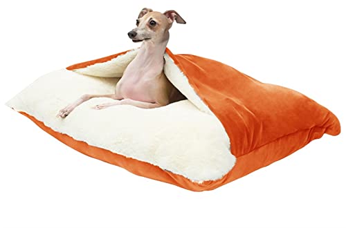 Hundebett Kuschelig Wolke Höhle, Winter Warme Schlafsack Plüsch Quadrat Hooded Katze Nest Bett für Hunde & Katzen, Maschine Waschbar Kleine Mittlere Hundebett mit Abnehmbaren Deckel von DHGTEP