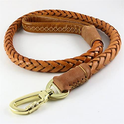 Hundeleine Dickes Leder Geflochtene Große Hundeleine Für Schäferhund Bulldogge Labrador Gold Retriever Haustier Leinen (Farbe : Braun, Größe : 110CM) von DHGTEP