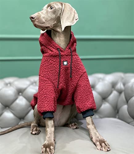 Hundemantel Aus Baumwoll-Fleece mit Mütze, Winterwarmer Dicker Fleece Hundeoverall, Hundejacke mit 2 Beinen für Kleine, Mittlere und Große Hunde (Farbe : Rot, Größe : 10) von DHGTEP