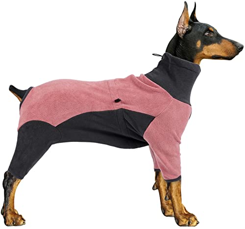 DHGTEP Hundemantel Winter Hund Fleece-Pullover mit Beinen, Hohe Kragen Onesie Hundejacken Jumpsuit Cozy Clothes Vest für kleine mittlere große Hunde Wandern Reisen Schlaf (Color : Pink, Size : M) von DHGTEP