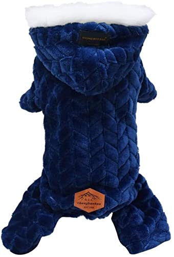 Hundemantel mit 4 Beinen und Mütze Warme Winterjacke mit Kapuze für Kleine Hunde Welpenschneeanzug, Weiches Winddichtes Winterhunde-Sweatshirt für Kleine Mittlere Hunde ( Farbe : Blau , Größe : L ) von DHGTEP