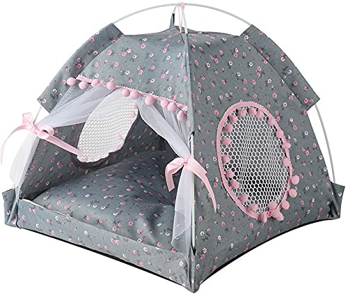 Katzenbett Hunde Zelt Portable, Faltbare Katze Haus Netz für Moskito-Schutz und Atmungsaktiv, Sommer Strand Sonne Schutz Haustier Unterschlupf für Reisen Camping Auto ( Color : Gray , Size : 40x40cm ) von DHGTEP